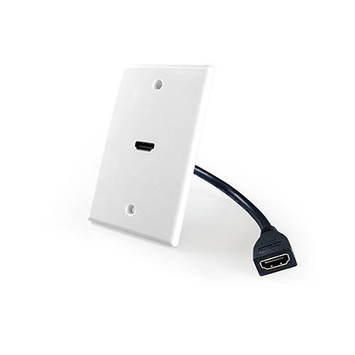 Dual HDMI Pass-Through Single Gang Decorative Wall Plate with Pigtail -  White