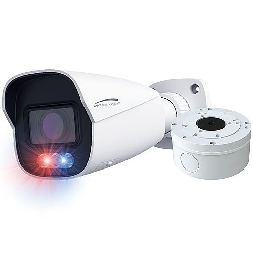 Speco O4BDD1M 4MP Bullet IP Camera with AI and Audio and Visual Deterrent, 2.8-12mm Motorized Lens, White, NDAA Compliant