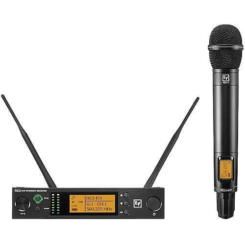 Electro-Voice RE3-ND76 UHF Wireless Set with ND76-RC3 Wireless Head with ND76 Capsule, RE3-HHT Handheld Transmitter, RE3-RX Diversity Receiver
