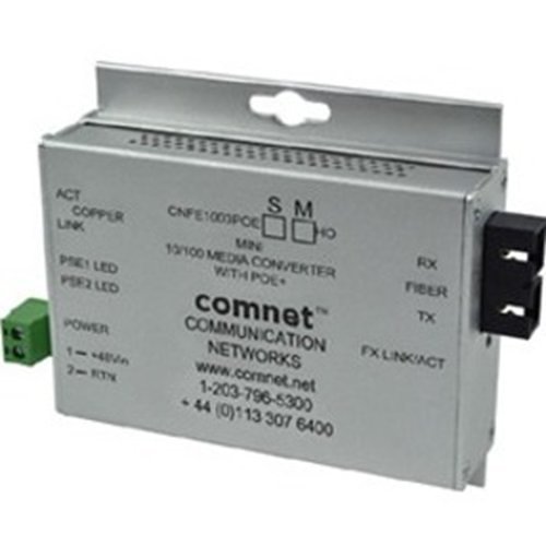 ComNet Industrially Hardened 100Mbps Media Converter with 48V POE, Mini