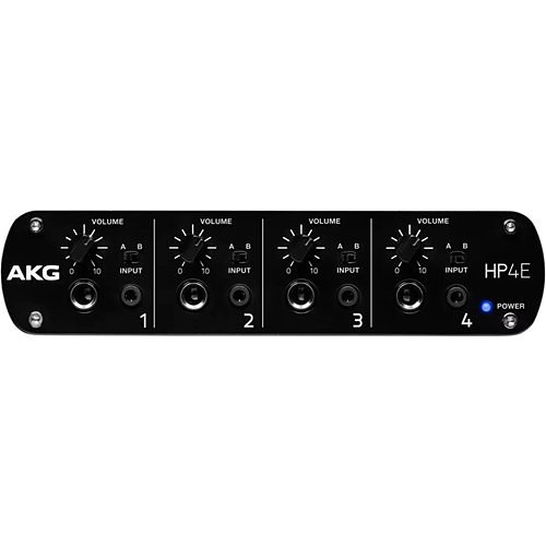 AKG HP4E 4-Channel Headphone Amplifier with 4 Independent High-power Stereo Amplifiers, 2 Stereo Inputs, 1/4" and 1/8" Stereo Outputs per Channel