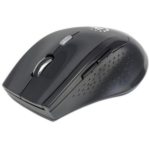 Manhattan Curve Wireless Mouse, Black, Adjustable DPI (800, 1200 or 1600dpi), 2.4Ghz (up to 10m), USB, Optical, Five Button with Scroll Wheel, USB micro receiver, 2x AAA batteries (included), Full size, Low friction base, Three Year Warranty, Blister
