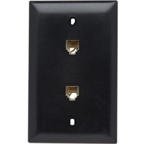 On-Q TPTE2BK 1-Gang, 2 Opening Modular, 4 Conductor RJ11 Telephone Jack with Wall Plate, Black (M10)