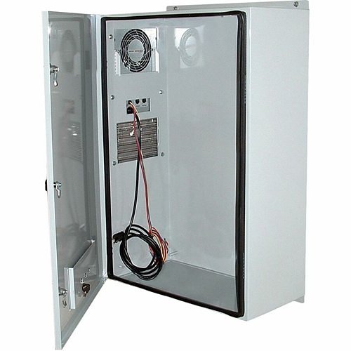 Mier BW-136ACE Outdoor, NEMA 4, Temperature-Controlled Enclosure, 24in.W x 36in.H x 12in.D, Gray with a 2000 BTU AC unit