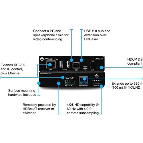 Atlona AT-OME-EX-TX HDBaseT Transmitter For HDMI with USB