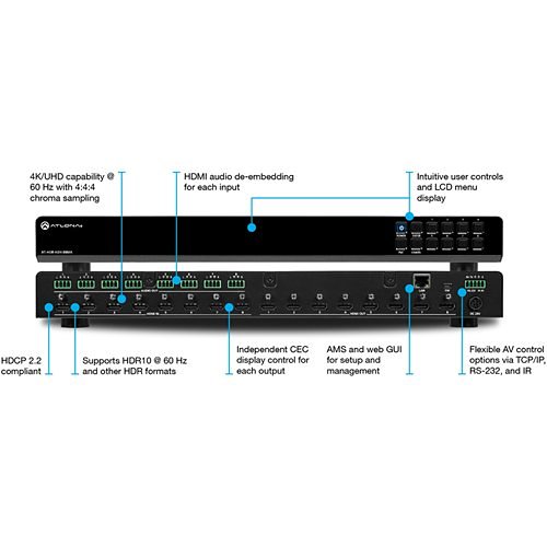 Atlona AT-HDR-H2H-88MA 4K HDR 8�8 HDMI Matrix Switcher