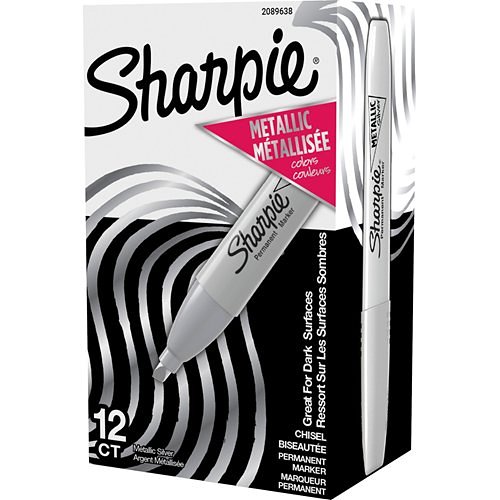 Sharpie Permanent Markers, Chisel Tip, Silver Metallic, 12/Pack (2089638)