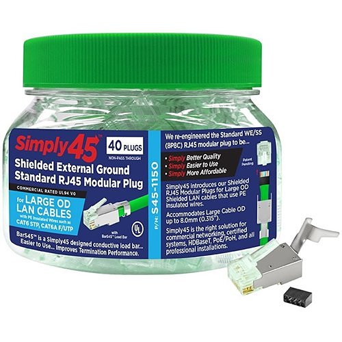 SIMPLY45 S45-1150 - Cat6 Shielded External Ground - Standard WE/SS RJ45 with BarS45