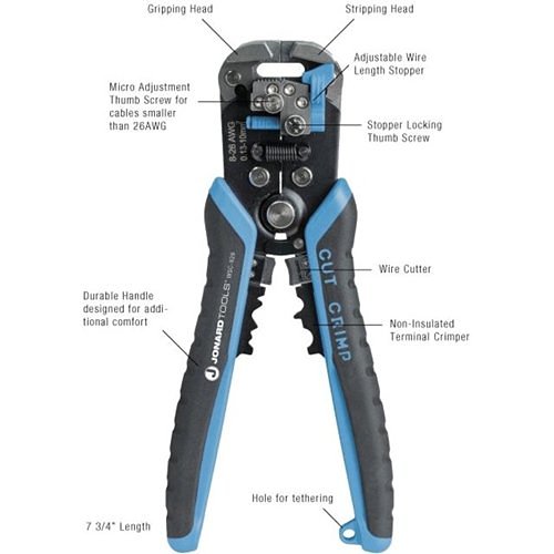 Jonard Tools WSC-826 Wire Stripper and Crimper, 8AWG-26AWG