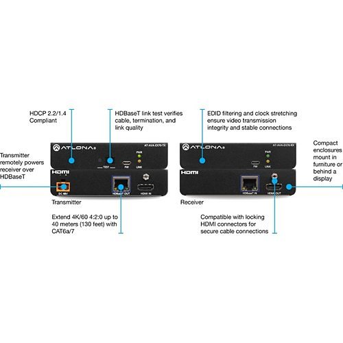 Atlona AT-AVA-EX70C-KIT Avance 4K/UHD HDMI Extender Kit With Control And Remote Power