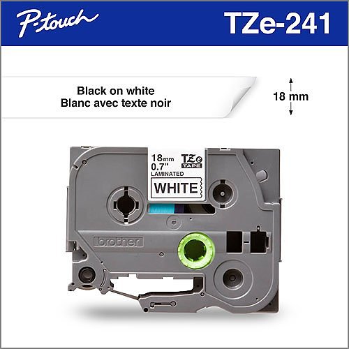 Brother TZE241 Black on White Laminated Tape 18mm