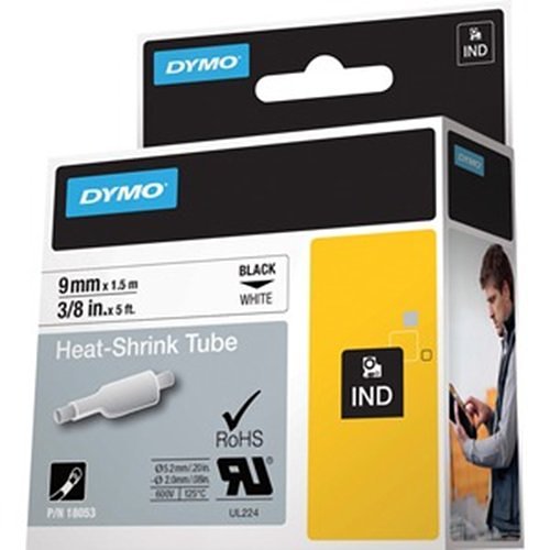 DYMO 18053 Rhino Heat Shrink Tube Label 3/8" x 60", Black On White