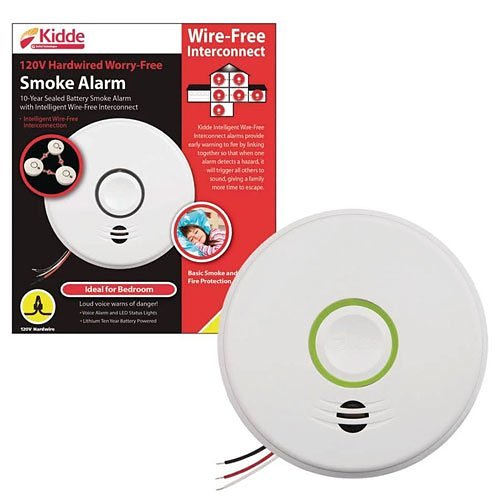 Kidde P4010LACS-W 120V AC/DC Wireless Interconnected Smoke Alarm with Egress Light, Voice Notifications