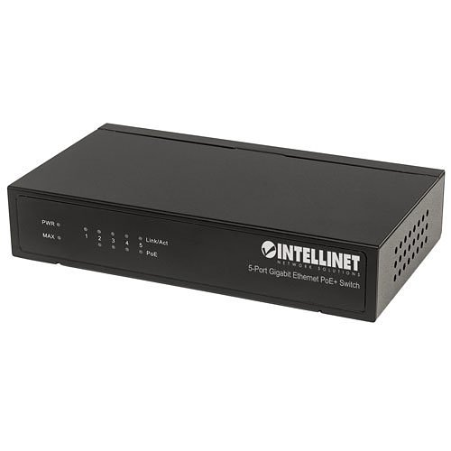 Intellinet 5-Port Gigabit Ethernet PoE+ Switch, 4 x PSE Ports, IEEE 802.3at/af Power over Ethernet (PoE+/PoE) Compliant, 60 W, Desktop (With 2 Pin Euro Power Adapter)
