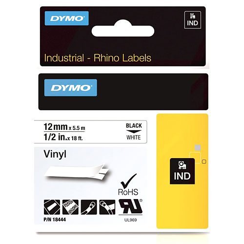 Details about   2PK Black on White Vinyl Label Cartridge 18444 for Dymo LabelManager 1/2"x18ft 