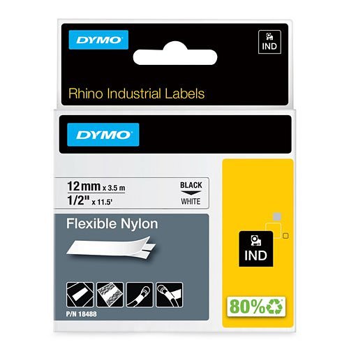 Black on White by DYMO DYMO 1868806 Flexible Cable Wrap 12mm 