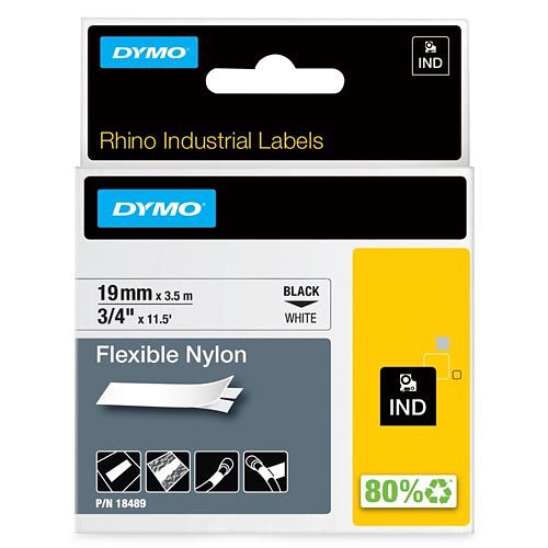 20x Black on White Permanent Industrial Label Tape 18489 for DYMO Rhino 3/4"x11' 