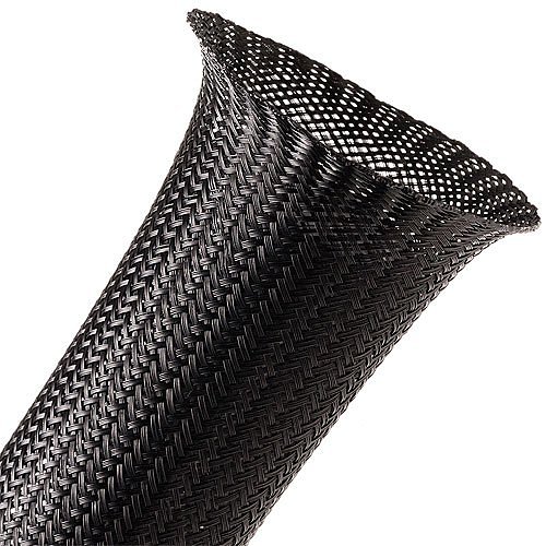 Techflex CCP1.50BK50 Clean Cut 1 1/2" Expandable Braided Sleeving, 50' Shop Spool, Black