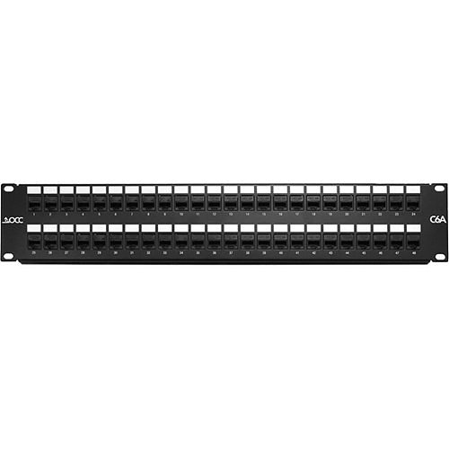 OCC ACC4888/1106AN Category 6A Patch Panel, 110, UTP, 48-Port, 2RU Angled, K6A02 Connectors