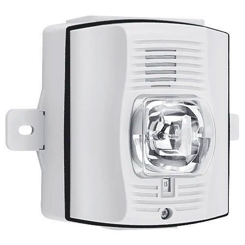 System Sensor P2WHK-P SpectrAlert Advance Outdoor Selectable Output Horn Strobe, 2-Wire, Wall Mount, High CD, no Marking, White (Includes Plastic Weatherproof Back Box)