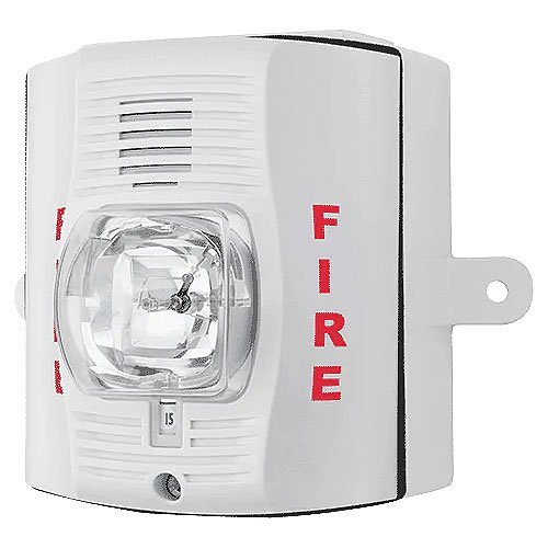 System Sensor P4WK SpectrAlert Advance Outdoor Selectable Output Horn Strobe, 4-Wire, Wall Mount, Standard CD, "FIRE" Marking, White (Includes Plastic Weatherproof Back Box)