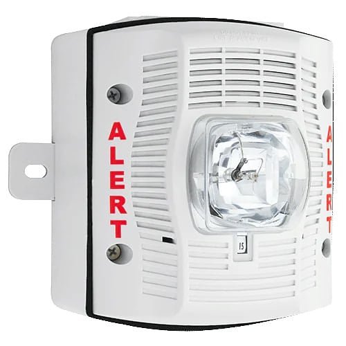 System Sensor SPSWK-CLR-ALERT SpectrAlert Advance, White, Outdoor Speaker Strobe With Clear Lens and Alert Pad Print for Wall Installations