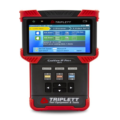 Triplett 8071 Camview IP Pro+ IP and Analog Security Camera Tester. H.265, AHD 2.0, HD-TVI 3.0, HD-CVI 3.0, and NTSC/PAL