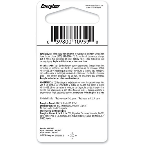 Energizer 357/303 Silver Oxide Button Battery, 1 Pack