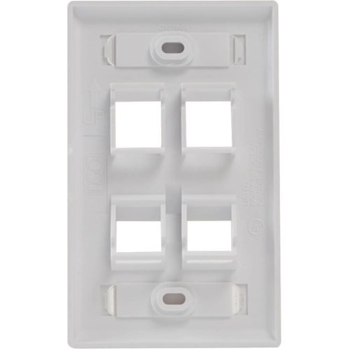 ICC IC107AS4WH Angled Station ID Faceplate with 2 Flat and 2 Angled Ports for EZ�/HD Style in Single Gang in White