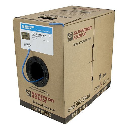 Superior Essex 77-240-2A CAT6 Riser Cable, 23/4 Solid AC, UTP, CMR, 1000' (304.8m) POP Box, Blue