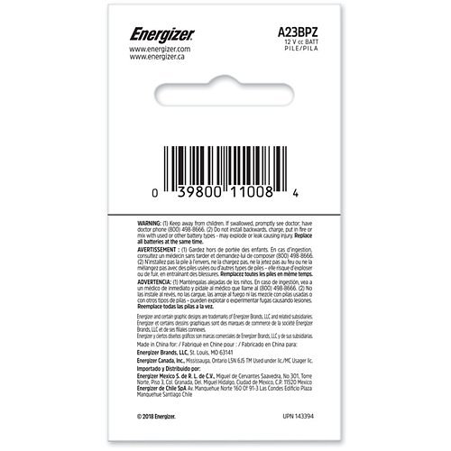 Energizer A23BPZ A23 12V Miniature Alkaline Battery, 1-Pack