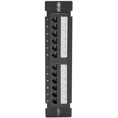 Tripp Lite N250-P12 CAT6 Wall-Mount, 12-Port Patch Panel PoE+ Compliant, 110/Krone, 568A/B, RJ45 Ethernet, TAA