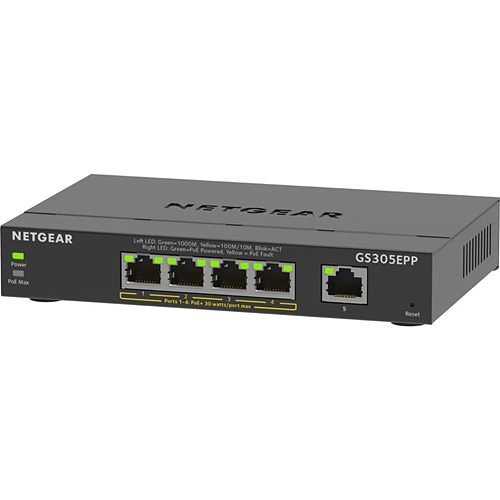 Netgear GS305EP 300 Series SOHO Plus 5-Port High Power PoE+ Gigabit Ethernet Plus Switch (120W)