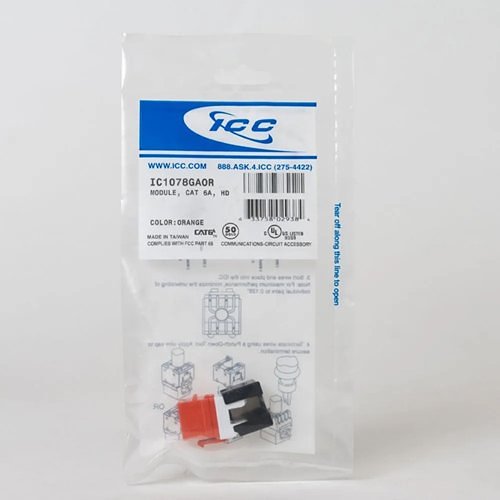 ICC IC1078GAOR CAT6A RJ45 Keystone Jack for HD Style, Orange