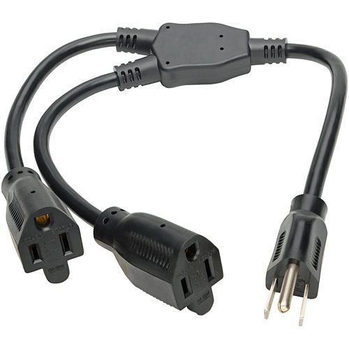 Tripp Lite P024-18N-13A-2R Extension Cord Y Splitter, NEMA 5-15P to 2x NEMA 5-15R, 13A, 120V, 16 AWG, 18" (45.72 cm), Black