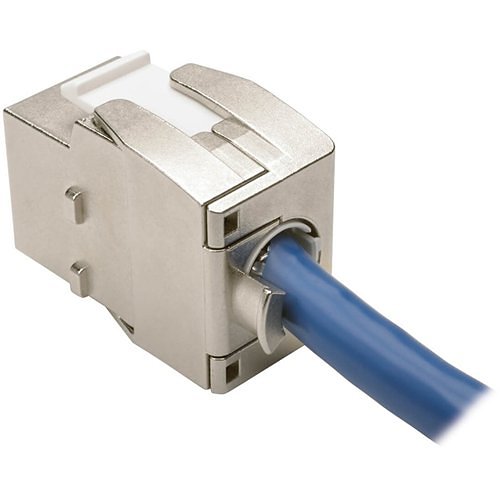 Tripp Lite N238-001-SH-TFA Toolless Shielded CAT6a Keystone Jack, PoE/PoE+ Compliant, Shuttered, TAA, Silver