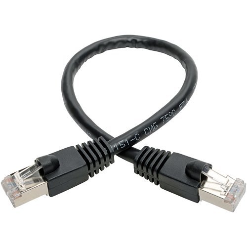 Tripp Lite N262-001-BK CAT6A 10G Shielded Snagless Patch Cable, STP, PoE, RJ45 M/M, 1' (30.5cm), Black