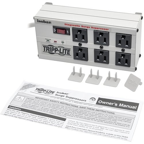 Tripp Lite ISOBAR6 Isobar 6-Outlet Surge Protector, 6' Cord with Right-Angle Plug, 3300 J, Diagnostic LEDs, Metal Housing