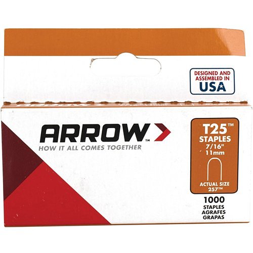 Arrow 257 T25 7/16" Round Crown Staples, 1000-Pack