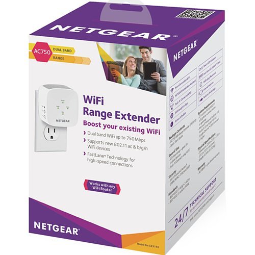 Netgear EX3110-100NAS AC750 Dual-band Wi-Fi Range Extender, 750Mbps, Wall-plug, External Antenna