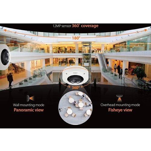 Hanwha XNF-9010RV Wisenet X-Series 12MP 360� IR Outdoor Fisheye Camera, 1.08mm Fixed Lens