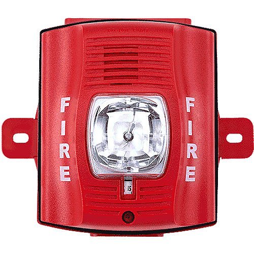 System Sensor P2RK  SpectrAlert Advance Outdoor Selectable Output Horn Strobe with Back Box, 2-Wire, Wall Mount, Standard CD, "FIRE" Marking, Red