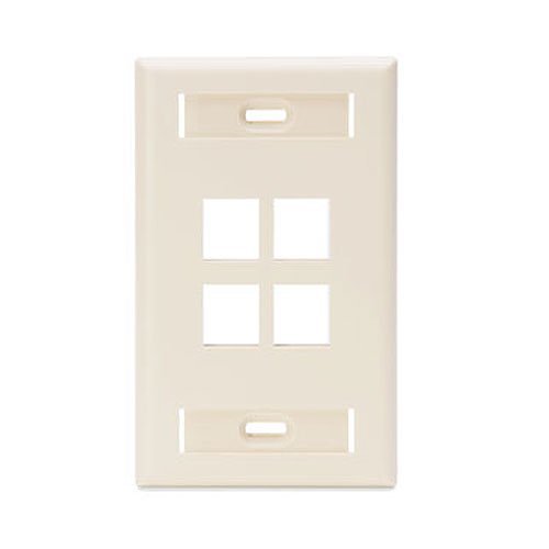 Leviton Single-Gang QuickPort Wallplate with ID Windows, 4-Port, Light Almond