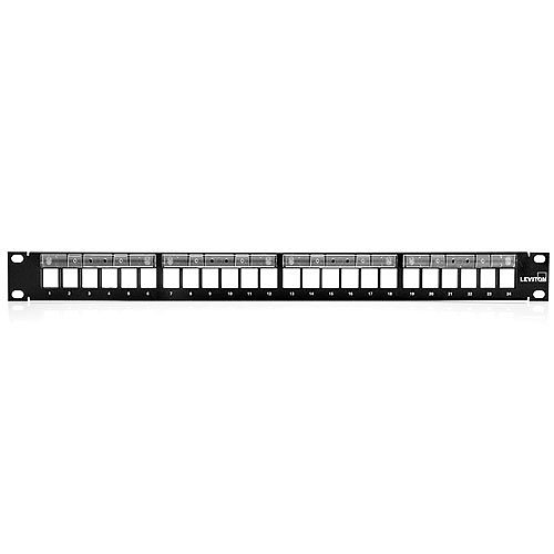 Leviton QuickPort Patch Panel with Magnifying Lens Label Holder, 24-Port, 1RU