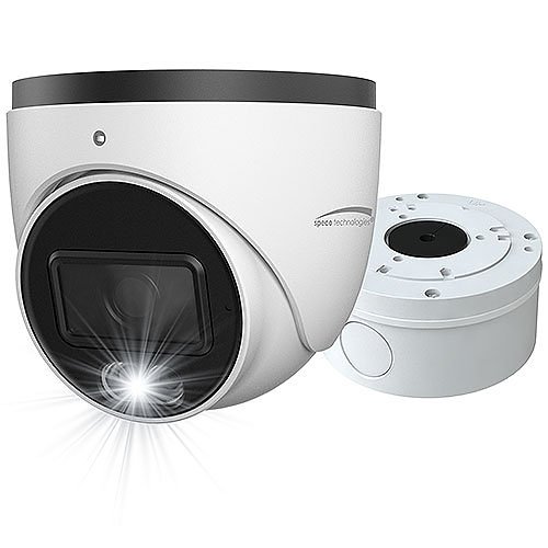 Speco H2LT1 2MP Turret Camera with White Light Intensifier and Junction Box, 2.8mm Fixed Lens, White Housing