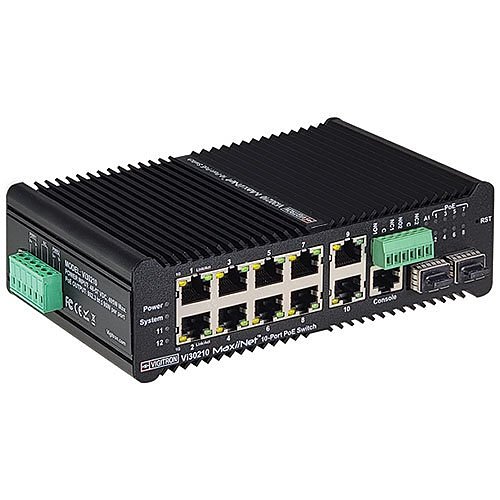 Vigitron VI30210 10-Port Hardened Managed Industrial PoE Ring Switch, 90W