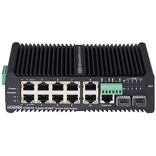 Vigitron VI30210 10-Port Hardened Managed Industrial PoE Ring Switch, 90W