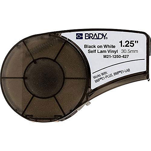 Brady M21-1250-427 Self-Laminating Vinyl Wrap Around Labels with Ribbon for M210, M211, BMP21-PLUS Printers, 1.25" W x 14' L, Black on White, Clear