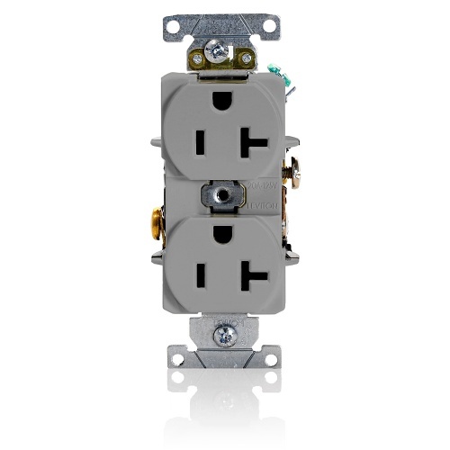 Leviton 5352-GY Duplex Receptacle Outlet, 2-Pole, 3-Wire, 20A, 125V, Gray