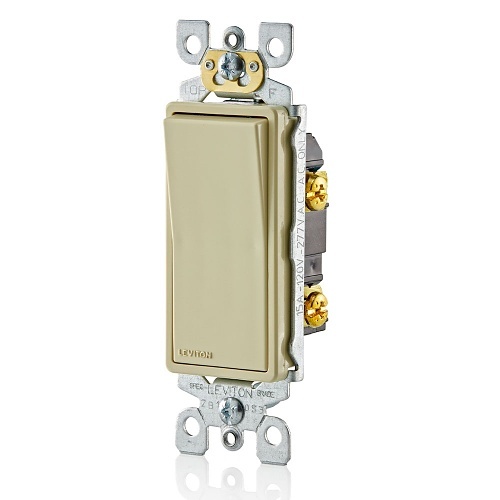 Leviton 5601-P2I 15A Decora Single-Pole Switch, Self-Grounding, Ivory